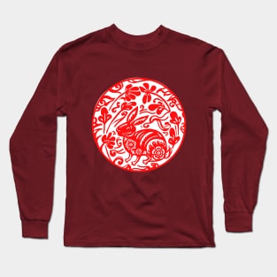 Ornate Red Bunny Rabbit  Design Long Sleeve T-Shirt